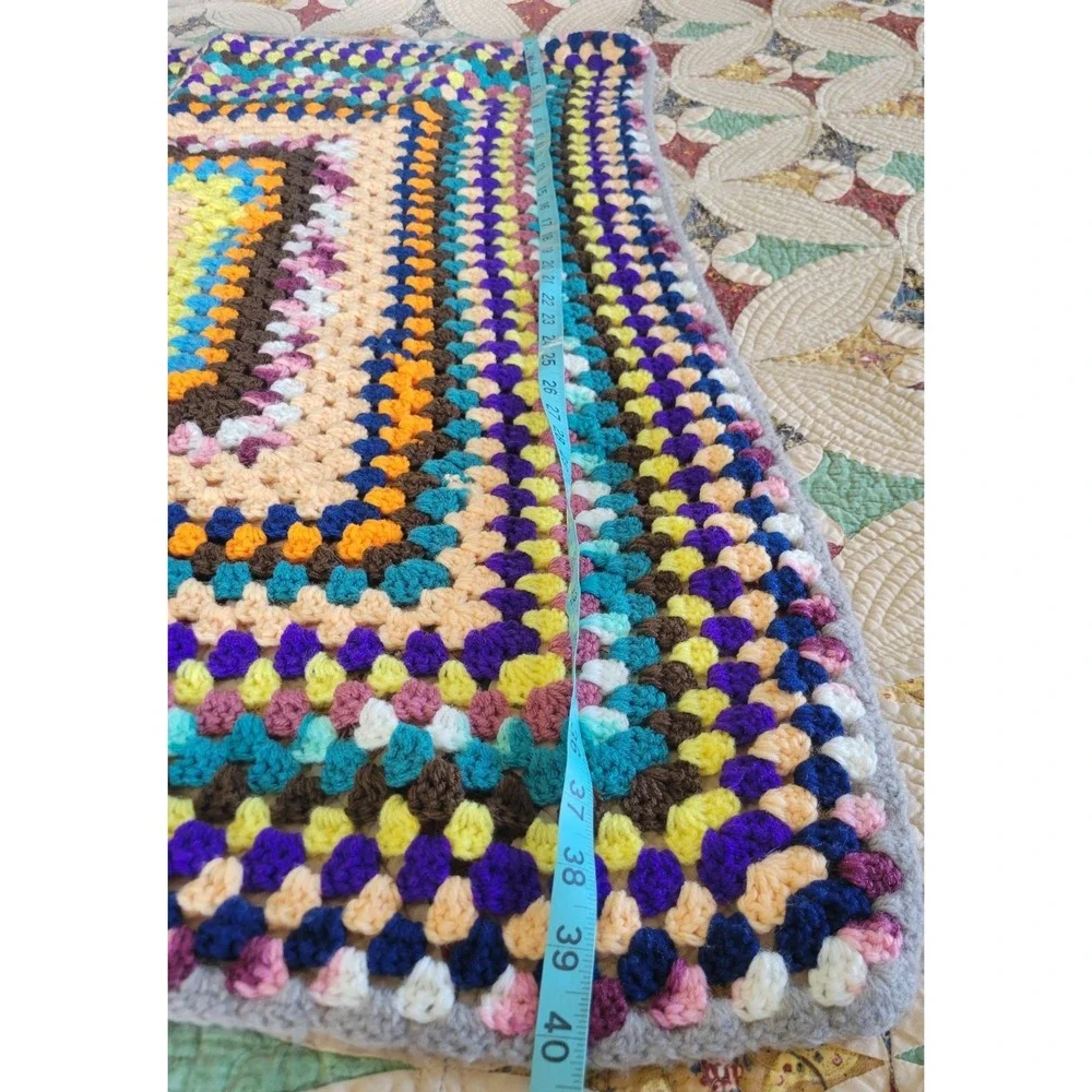 Retro Crochet Granny Square‎ Lap Blanket Multicolor Handmade Afghan 40x40